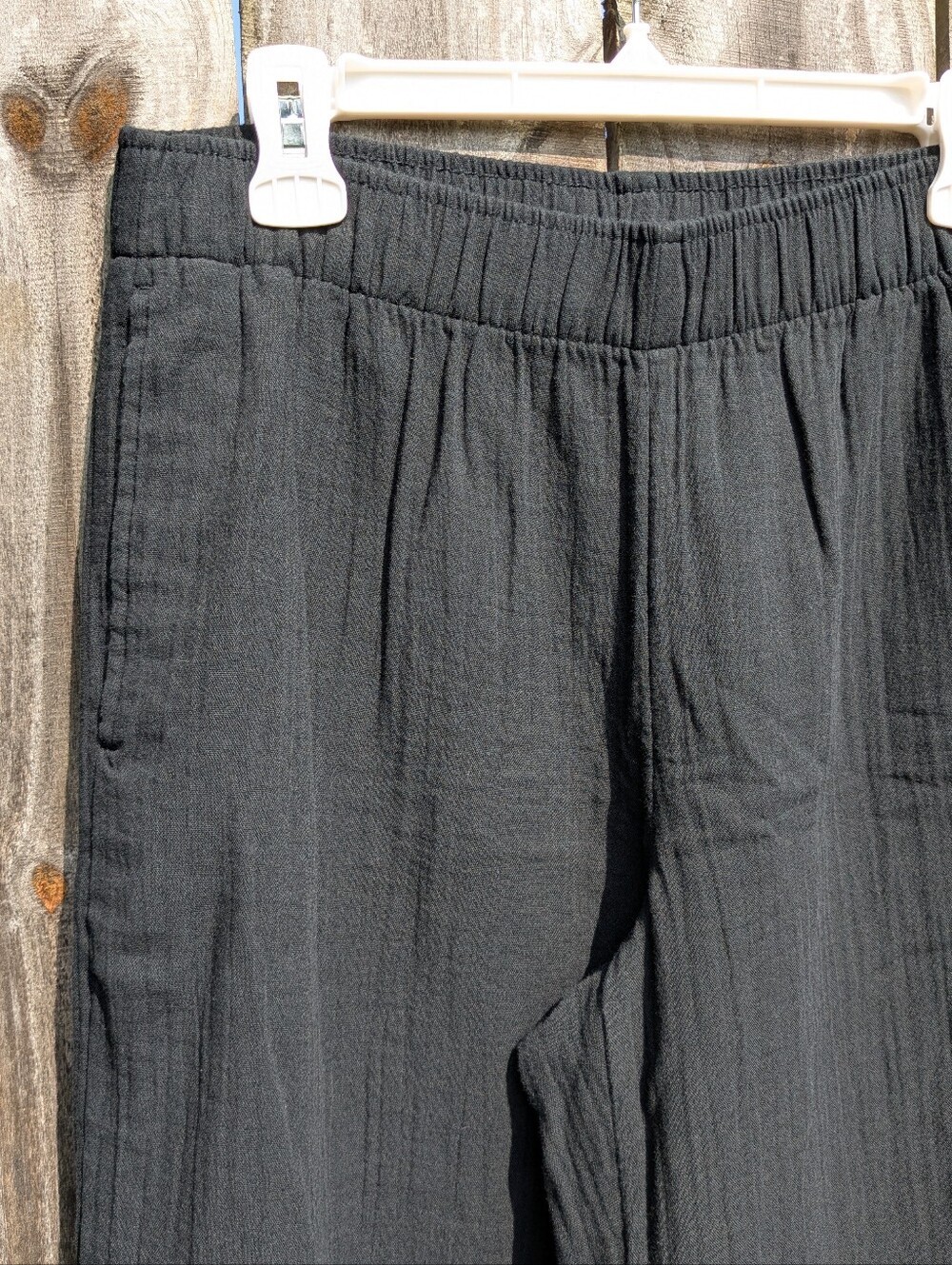 Old Navy Demi Wide Leg High Rise Crinkle Cotton Black Pant Medium - Picture 3 of 14